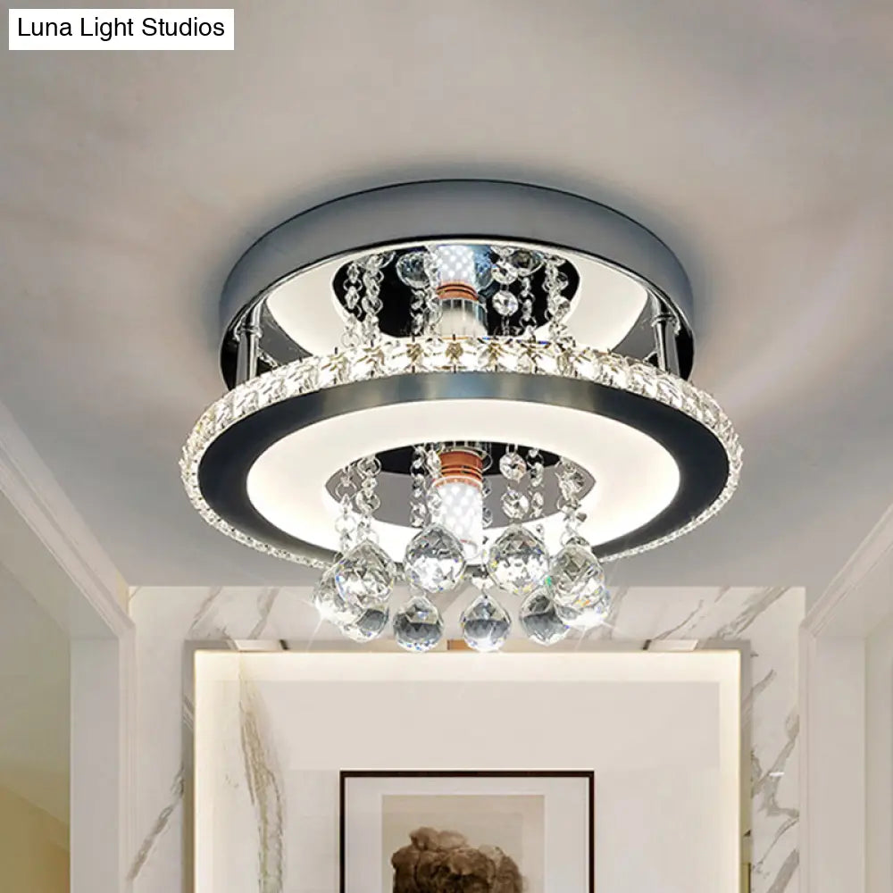 Simplicity Circle Flush Crystal Led Ceiling Fixture In Chrome - 8’/12’ Size Options Warm/White Light