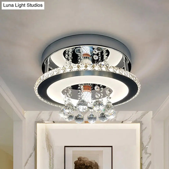 Simplicity Circle Flush Crystal Led Ceiling Fixture In Chrome - 8’/12’ Size Options Warm/White Light