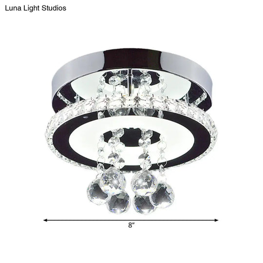 Simplicity Circle Flush Crystal Led Ceiling Fixture In Chrome - 8’/12’ Size Options Warm/White Light