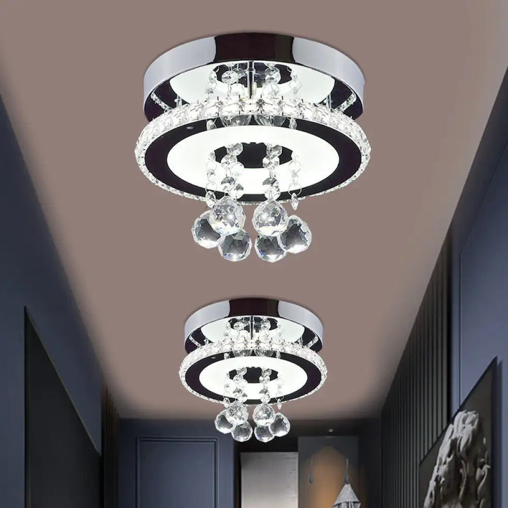 Simplicity Circle Flush Crystal Led Ceiling Fixture In Chrome - 8’/12’ Size Options Warm/White