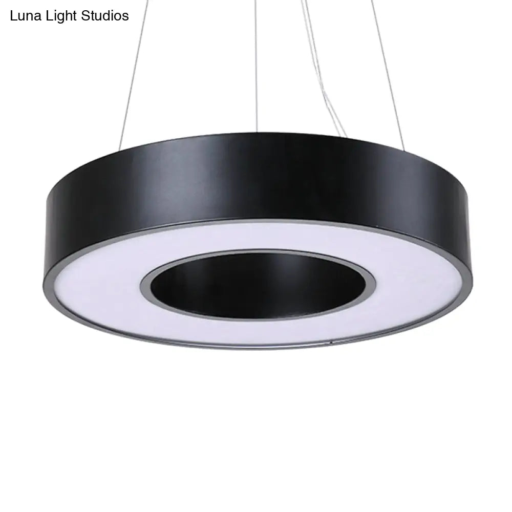 Simplicity Circular Hanging Lamp – Iron Led Office Lighting Fixture (23.5’’ W) - Black