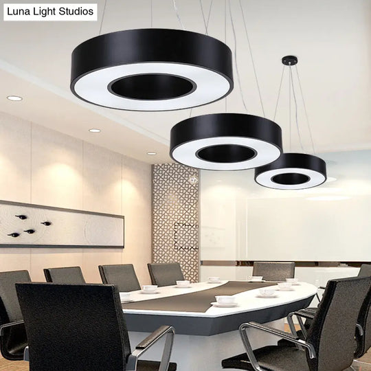 Simplicity Circular Hanging Lamp – Iron Led Office Lighting Fixture (23.5’’ W) - Black