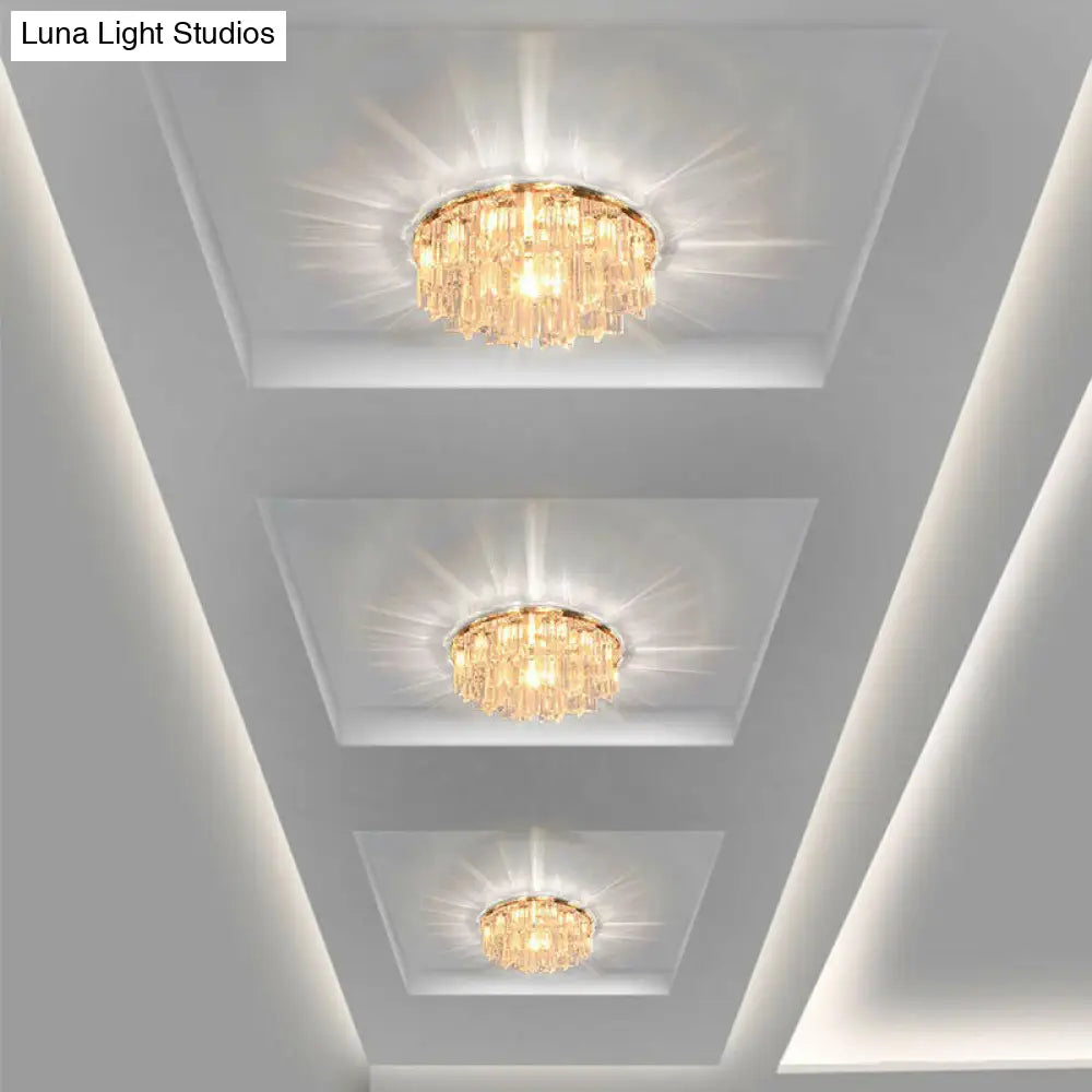 Simplicity Clear Led Ceiling Flush Light With Round Crystal Prism For Corridor