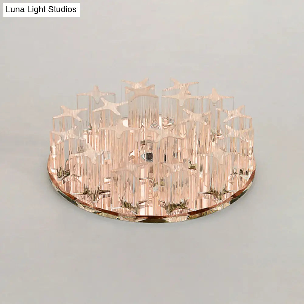 Simplicity Clear Led Ceiling Flush Light With Round Crystal Prism For Corridor