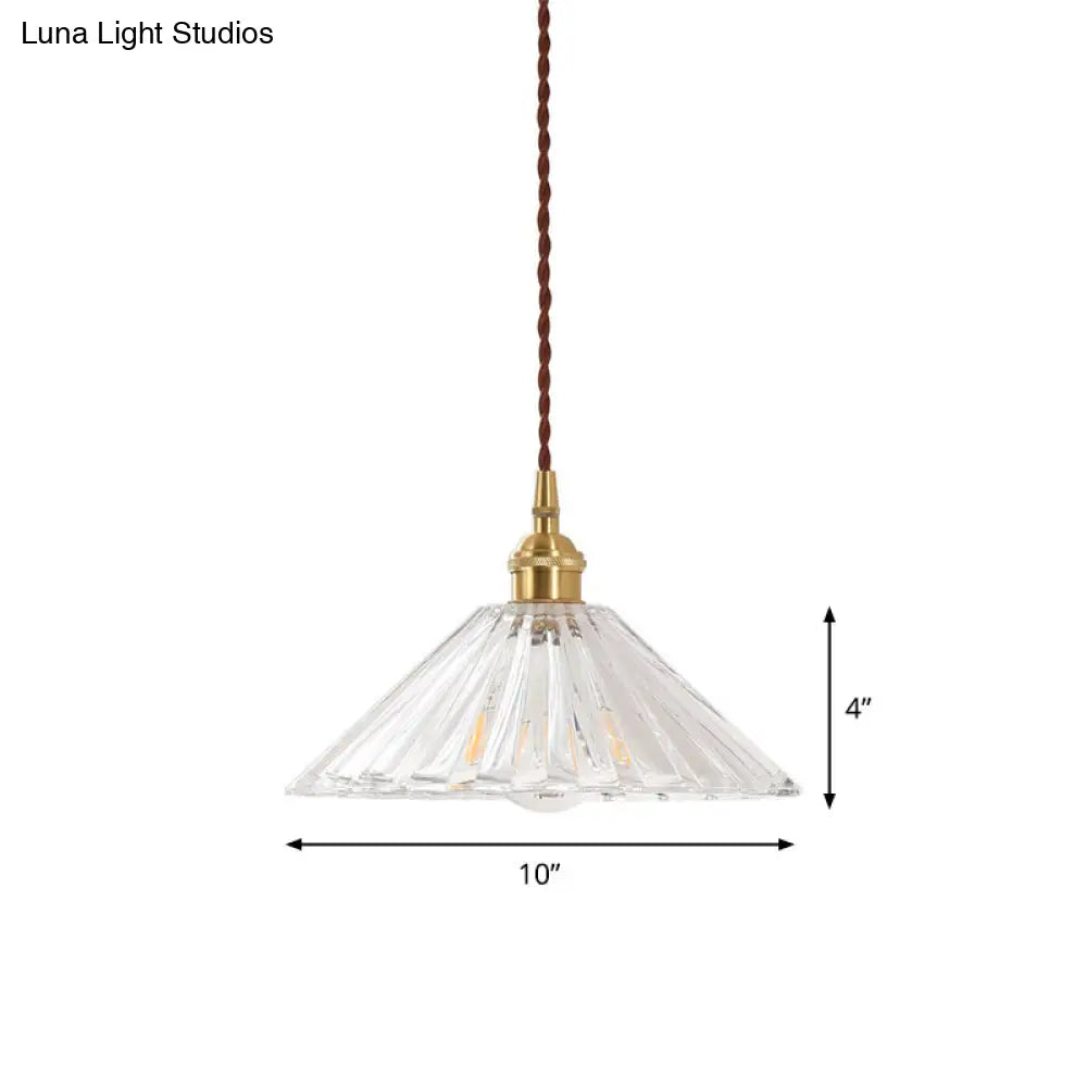 Clear Ribbed Glass Hanging Light: Sleek And Chic Pendant Fixture For Restaurants (1-Bulb)
