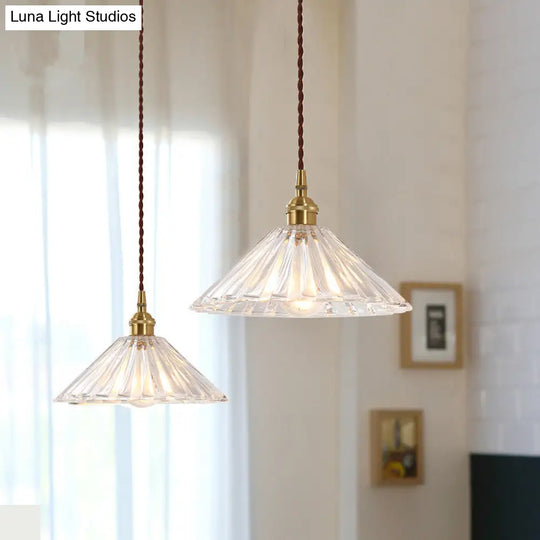 Clear Ribbed Glass Hanging Light: Sleek And Chic Pendant Fixture For Restaurants (1-Bulb)