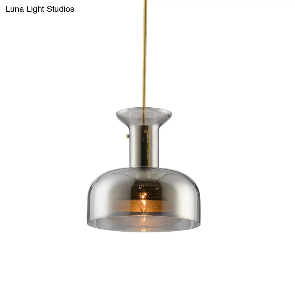 Simplicity Clear/Smoke Gray Glass Pot Suspension Pendant Light With Led Bulb - Stylish Ceiling Lamp