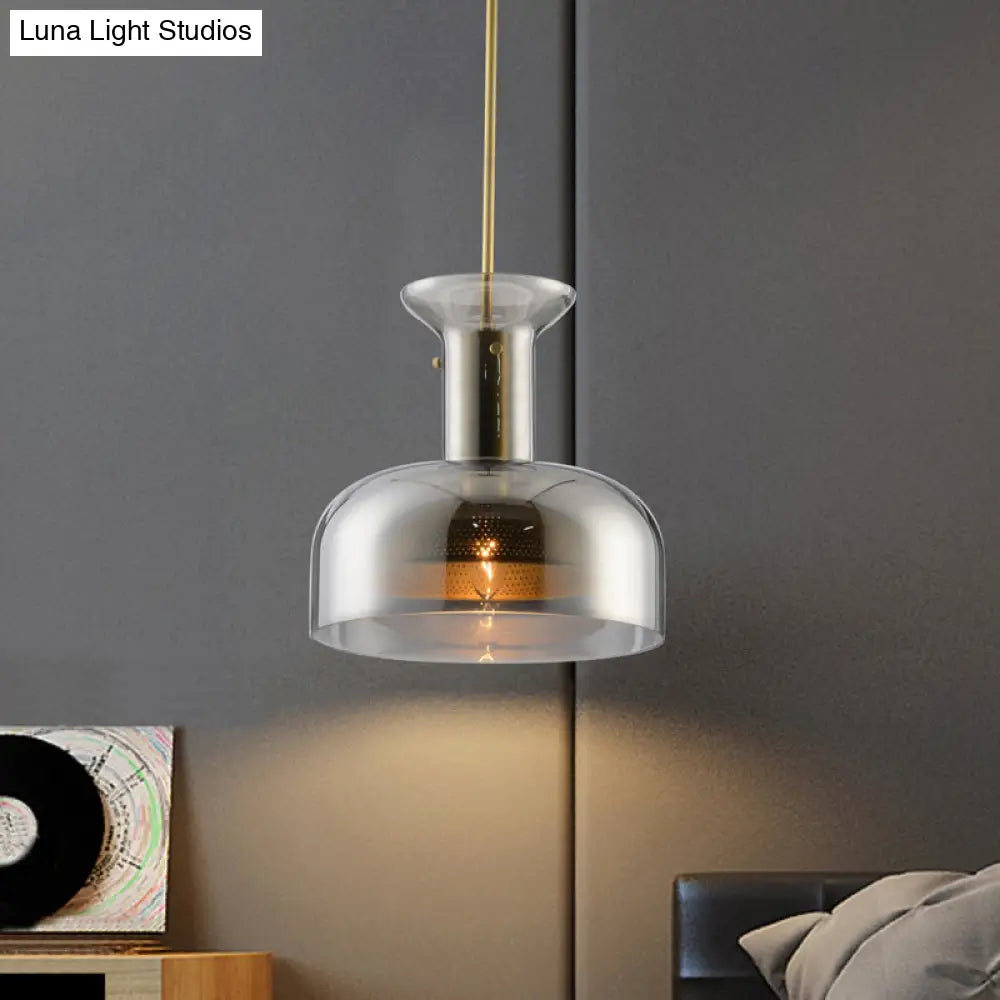 Simplicity Clear/Smoke Gray Glass Pot Suspension Pendant Light With Led Bulb - Stylish Ceiling Lamp