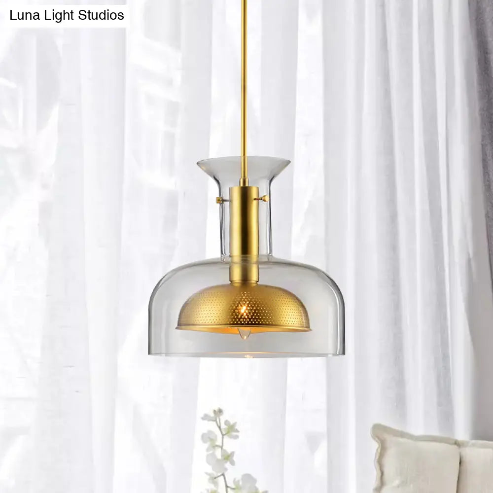 Simplicity Clear/Smoke Gray Glass Pot Suspension Pendant Light With Led Bulb - Stylish Ceiling Lamp