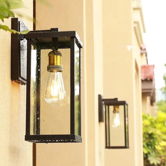 Simplicity Coffee Clear Glass Outdoor Wall Sconce Lamp