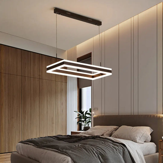 Simplicity Coffee Led Chandelier: Rectangular Acrylic Ceiling Lamp For Bedroom / 1 Tier Warm