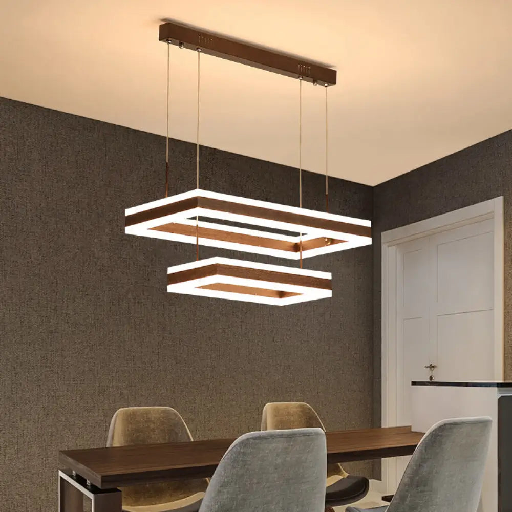 Simplicity Coffee Led Chandelier: Rectangular Acrylic Ceiling Lamp For Bedroom / 2 Tiers Warm