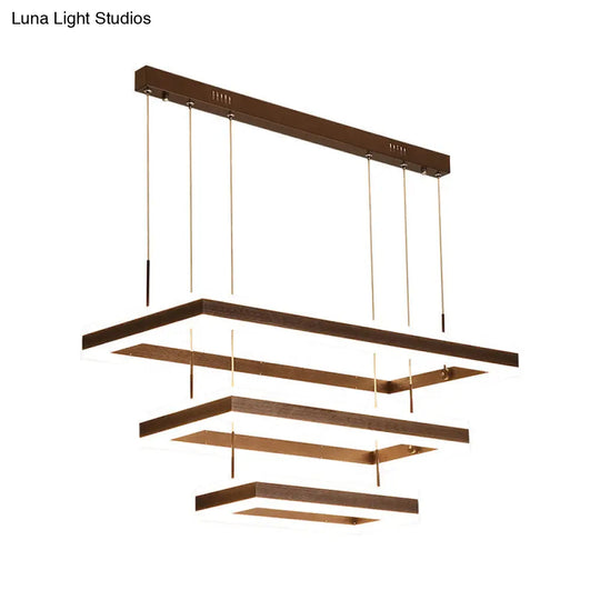 Simplicity Coffee Led Chandelier: Rectangular Acrylic Ceiling Lamp For Bedroom