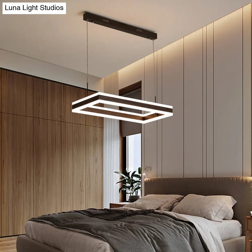 Simplicity Coffee Acrylic Led Chandelier - Rectangular Ceiling Suspension Lamp For Bedroom / 1 Tier