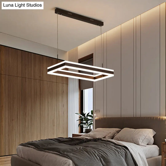 Simplicity Coffee Acrylic Led Chandelier - Rectangular Ceiling Suspension Lamp For Bedroom / 1 Tier