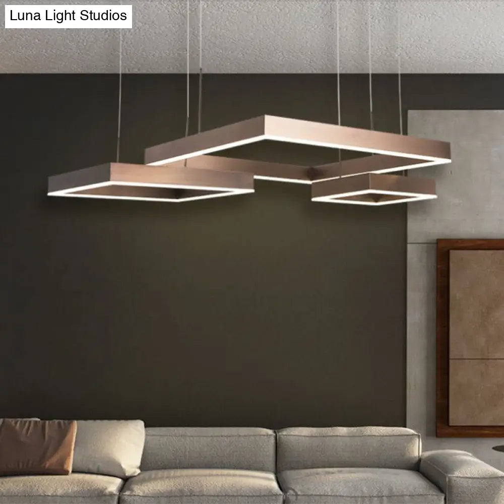 Simplicity Coffee Led Pendant Light Fixture - Tiered Square Acrylic Chandelier Design