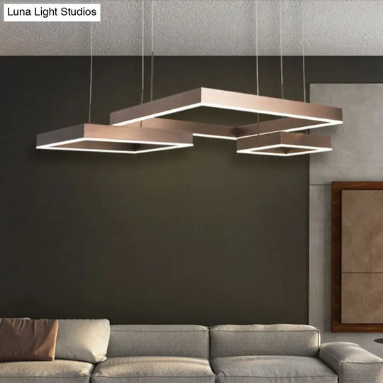 Simplicity Coffee Led Pendant Light Fixture - Tiered Square Acrylic Chandelier Design