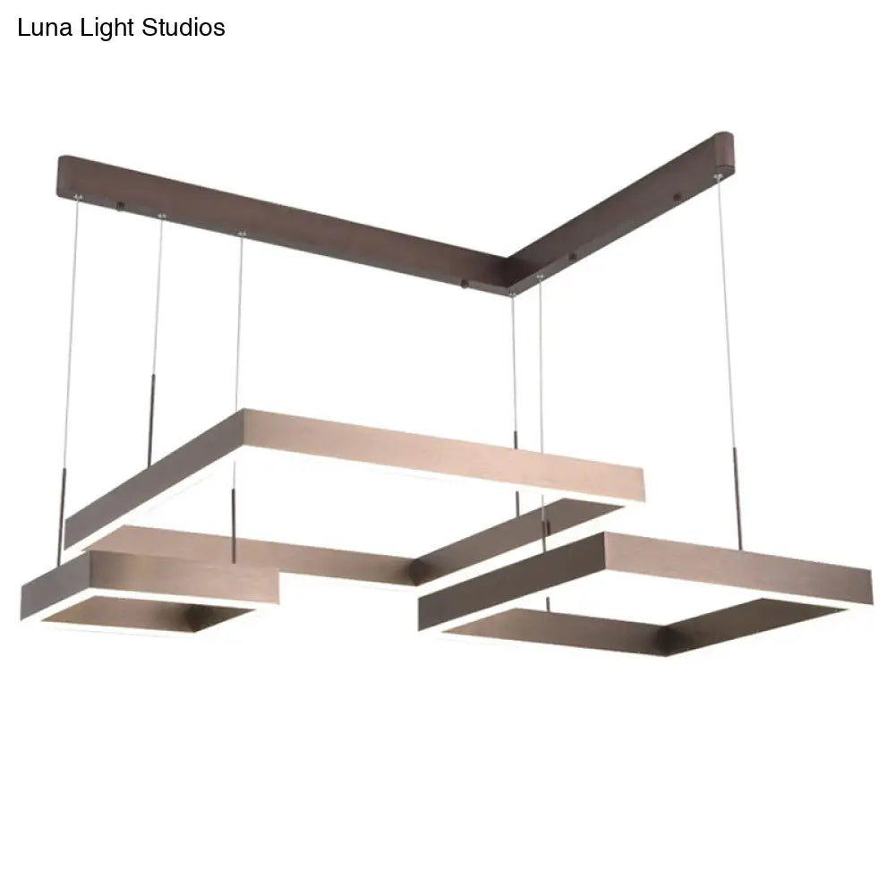 Simplicity Coffee Led Pendant Light Fixture - Tiered Square Acrylic Chandelier Design