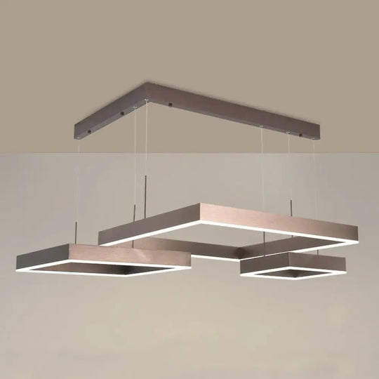 Simplicity Coffee Led Pendant Light Fixture - Tiered Square Acrylic Chandelier Design