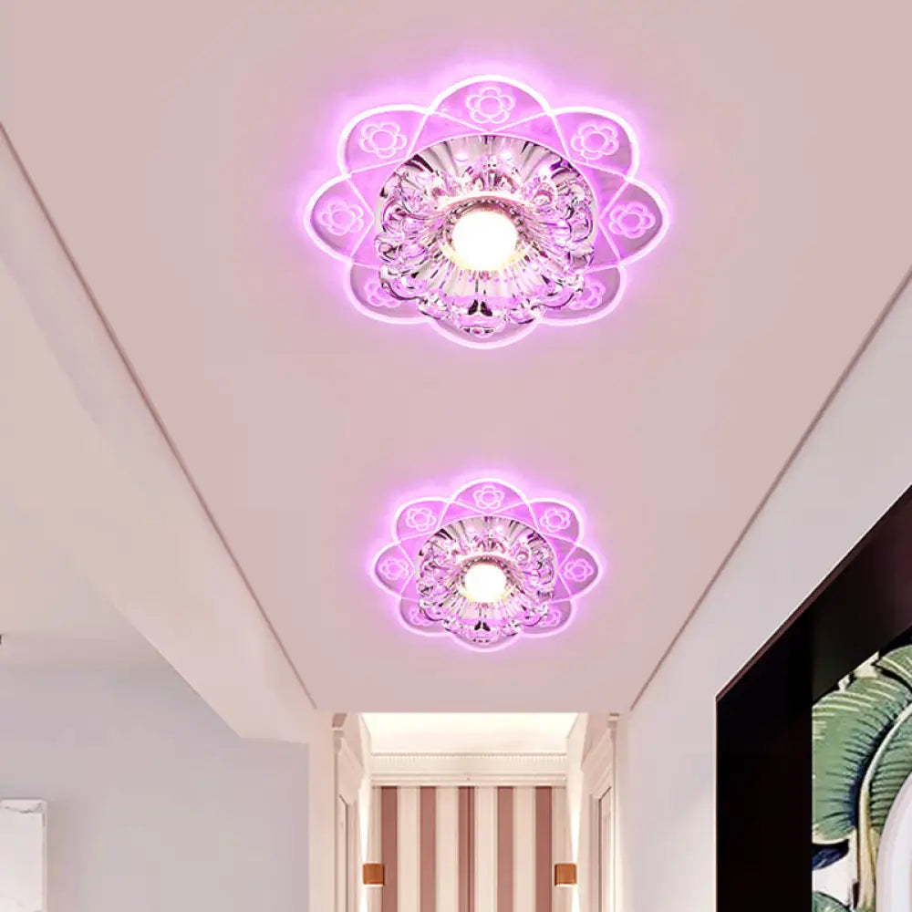 Simplicity Corridor Led Ceiling Flush Light With Clear Crystal Shade In Warm/Blue/Pink / Pink