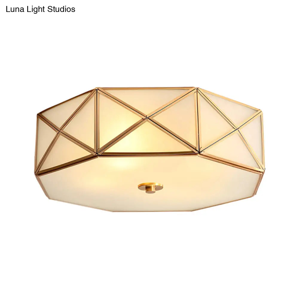 Simplicity Cream Glass Gold Geometric Bedroom Flush Ceiling Light Fixture