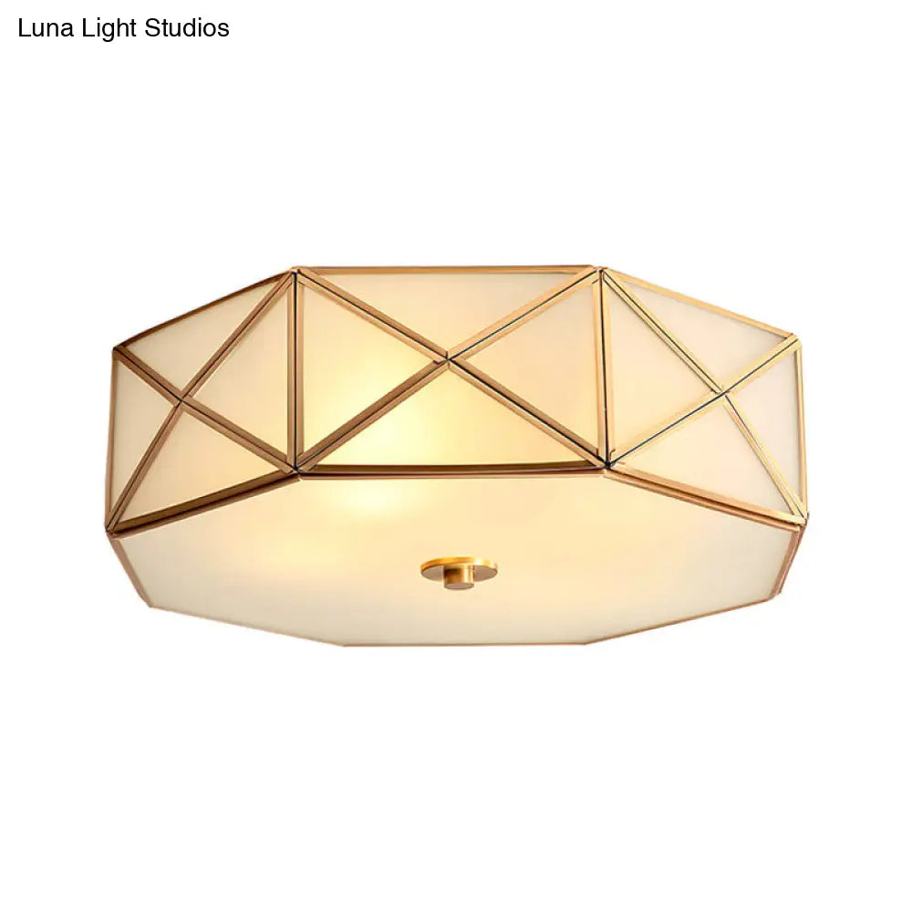 Simplicity Cream Glass Gold Geometric Bedroom Flush Ceiling Light Fixture