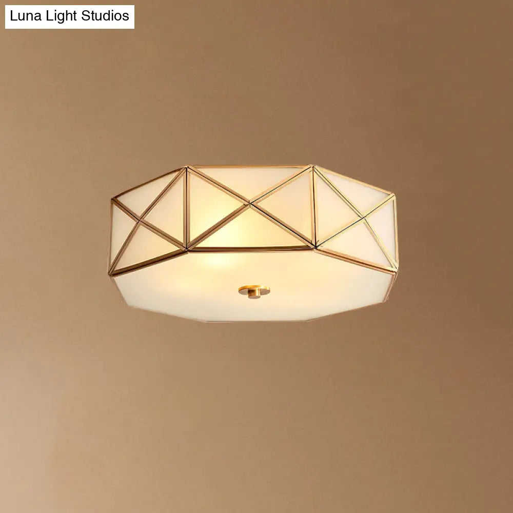 Simplicity Cream Glass Gold Geometric Bedroom Flush Ceiling Light Fixture