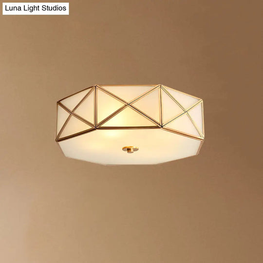 Simplicity Cream Glass Gold Geometric Bedroom Flush Ceiling Light Fixture