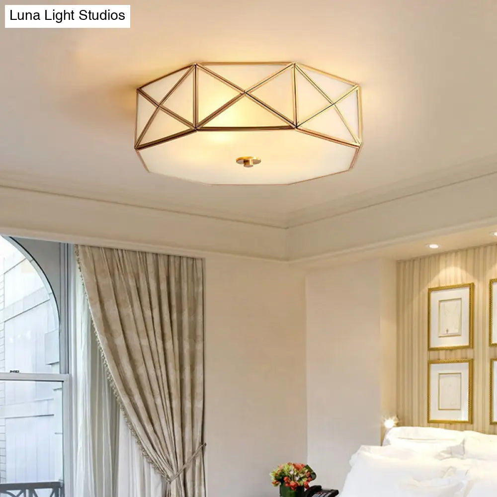 Simplicity Cream Glass Gold Geometric Bedroom Flush Ceiling Light Fixture