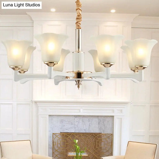 Simplicity Cream Frosted Glass Ruffle Chandelier Pendant - Bedroom Lighting 12 / Ivory