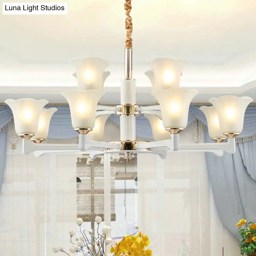 Simplicity Cream Frosted Glass Ruffle Chandelier Pendant - Bedroom Lighting