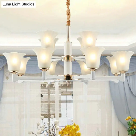 Simplicity Cream Frosted Glass Ruffle Chandelier Pendant - Bedroom Lighting