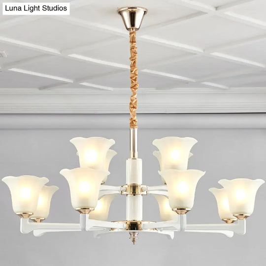 Simplicity Cream Frosted Glass Ruffle Chandelier Pendant - Bedroom Lighting