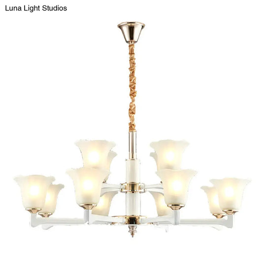 Simplicity Cream Frosted Glass Ruffle Chandelier Pendant - Bedroom Lighting