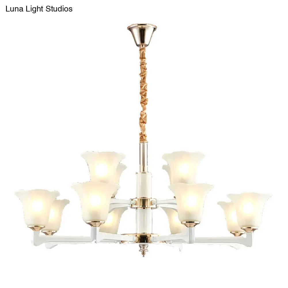 Simplicity Cream Ruffle Chandelier With Frosted Glass Drop Pendant - Perfect For Bedroom Lighting