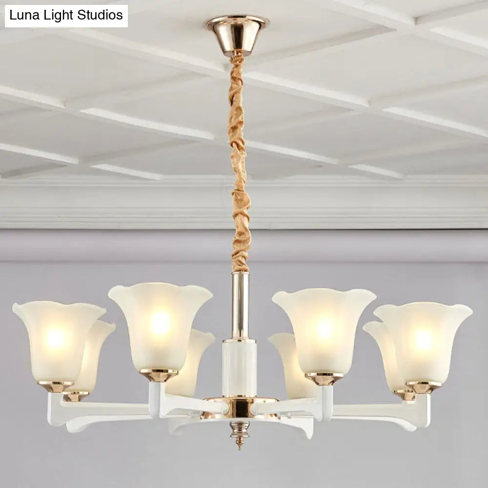 Simplicity Cream Frosted Glass Ruffle Chandelier Pendant - Bedroom Lighting 8 / Ivory