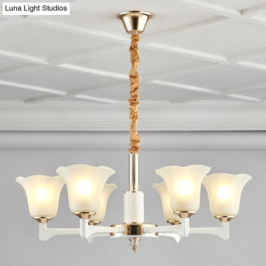 Simplicity Cream Frosted Glass Ruffle Chandelier Pendant - Bedroom Lighting 6 / Ivory