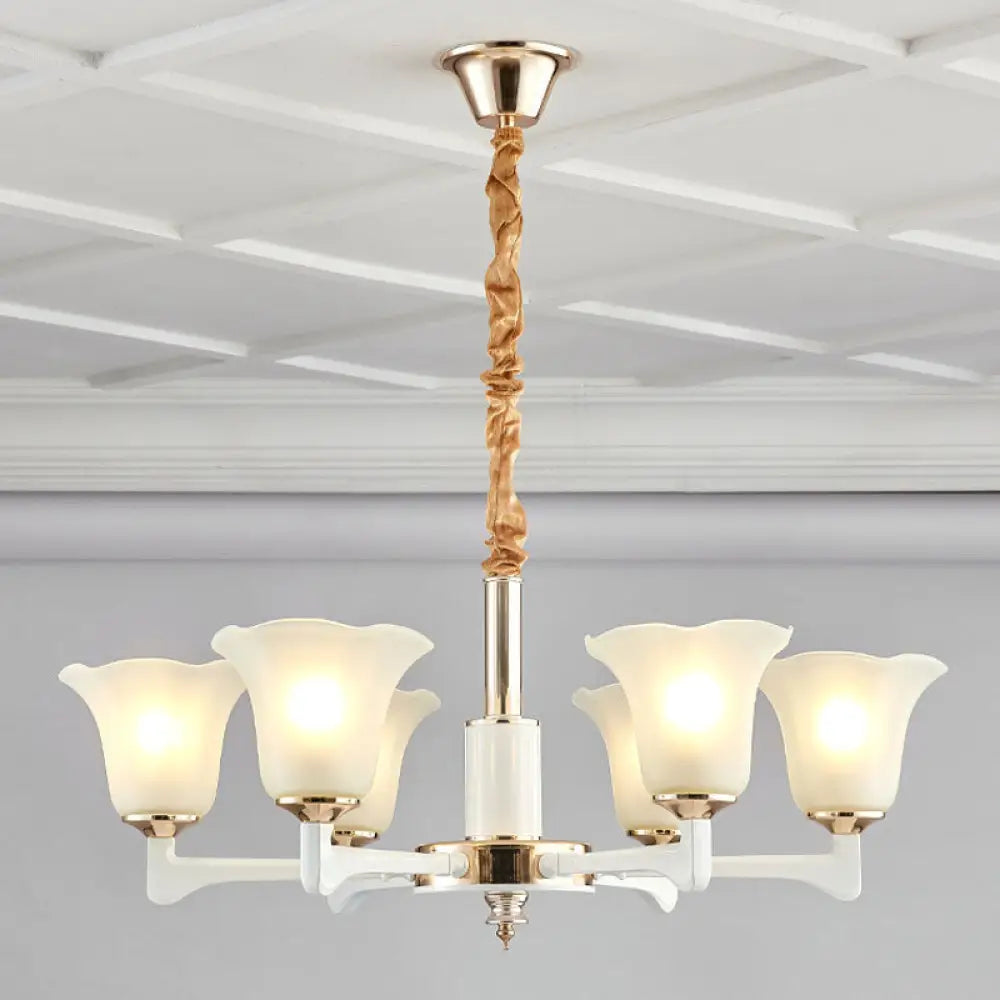 Simplicity Cream Ruffle Chandelier With Frosted Glass Drop Pendant - Perfect For Bedroom Lighting 6