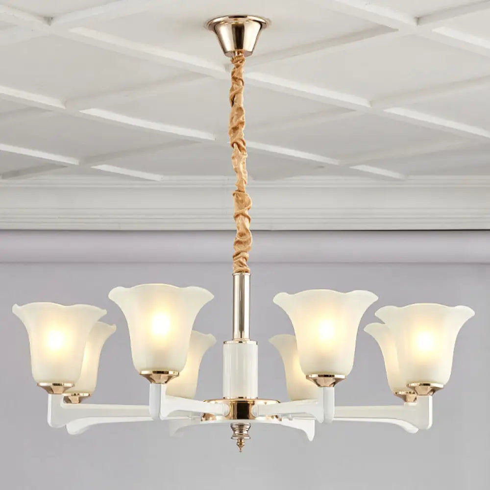 Simplicity Cream Ruffle Chandelier With Frosted Glass Drop Pendant - Perfect For Bedroom Lighting 8