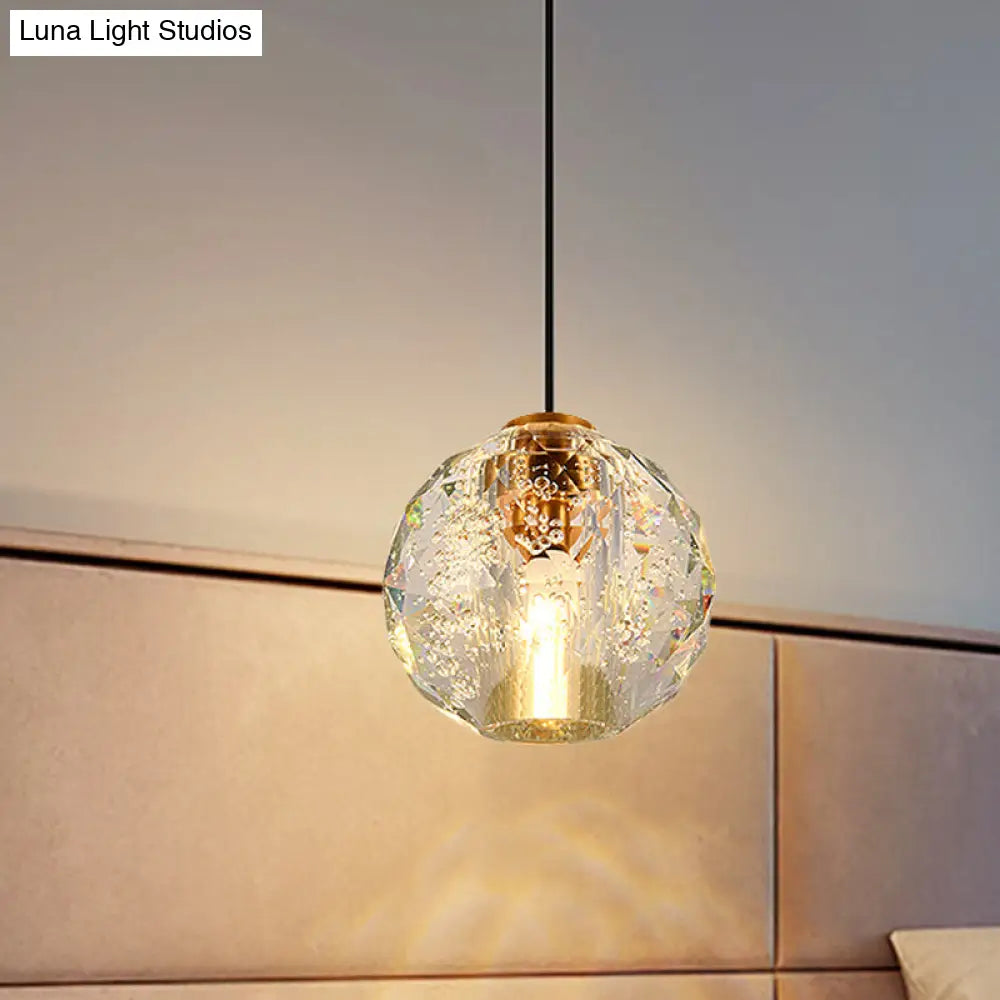 Golden Simplicity Pendant Light With Crystal Sphere For Bedroom - 1 Bulb