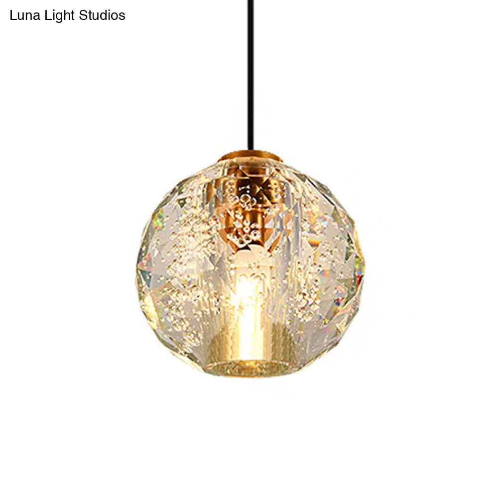 Golden Simplicity Pendant Light With Crystal Sphere For Bedroom - 1 Bulb