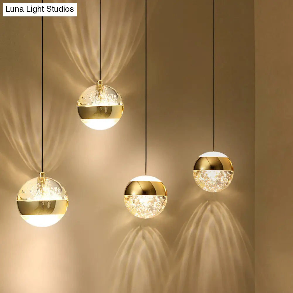 Golden Simplicity Pendant Light With Crystal Sphere For Bedroom - 1 Bulb Gold