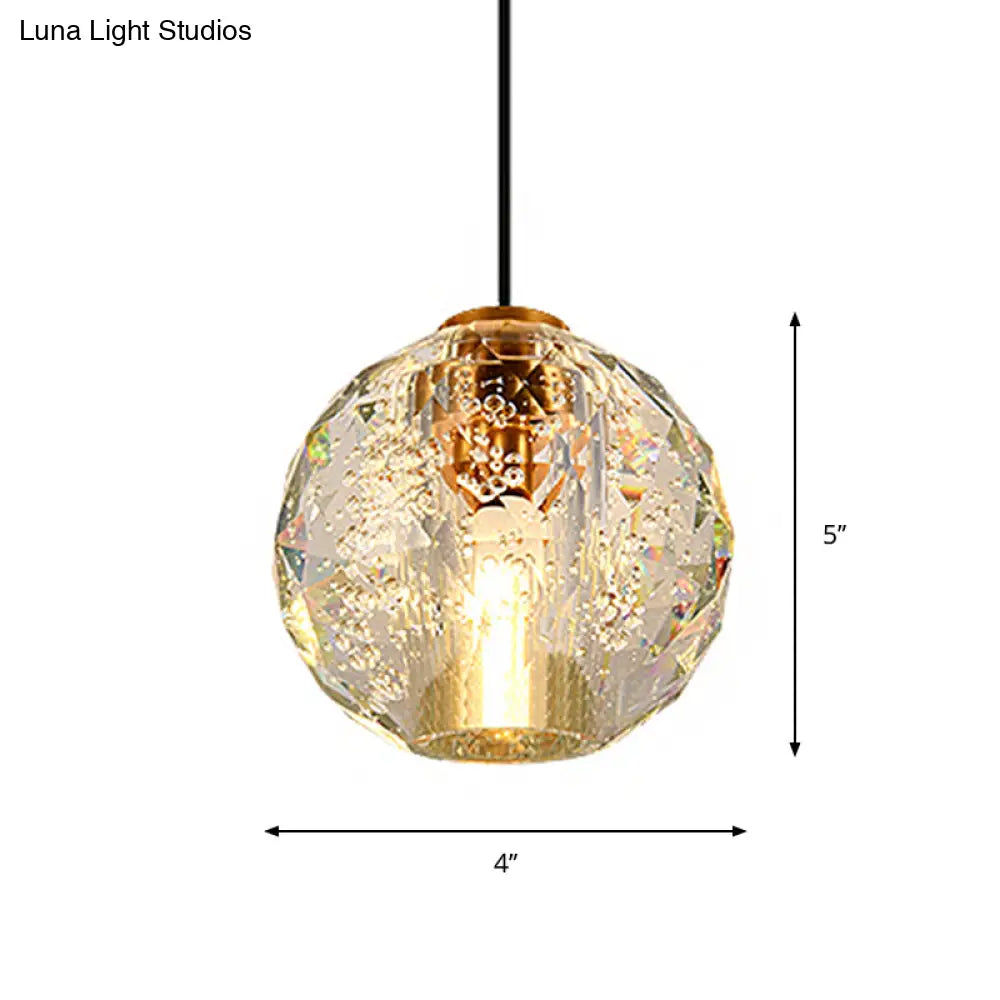 Simplicity Crystal Ball Pendant Light - Gold Bedroom Lighting Fixture 1 Bulb