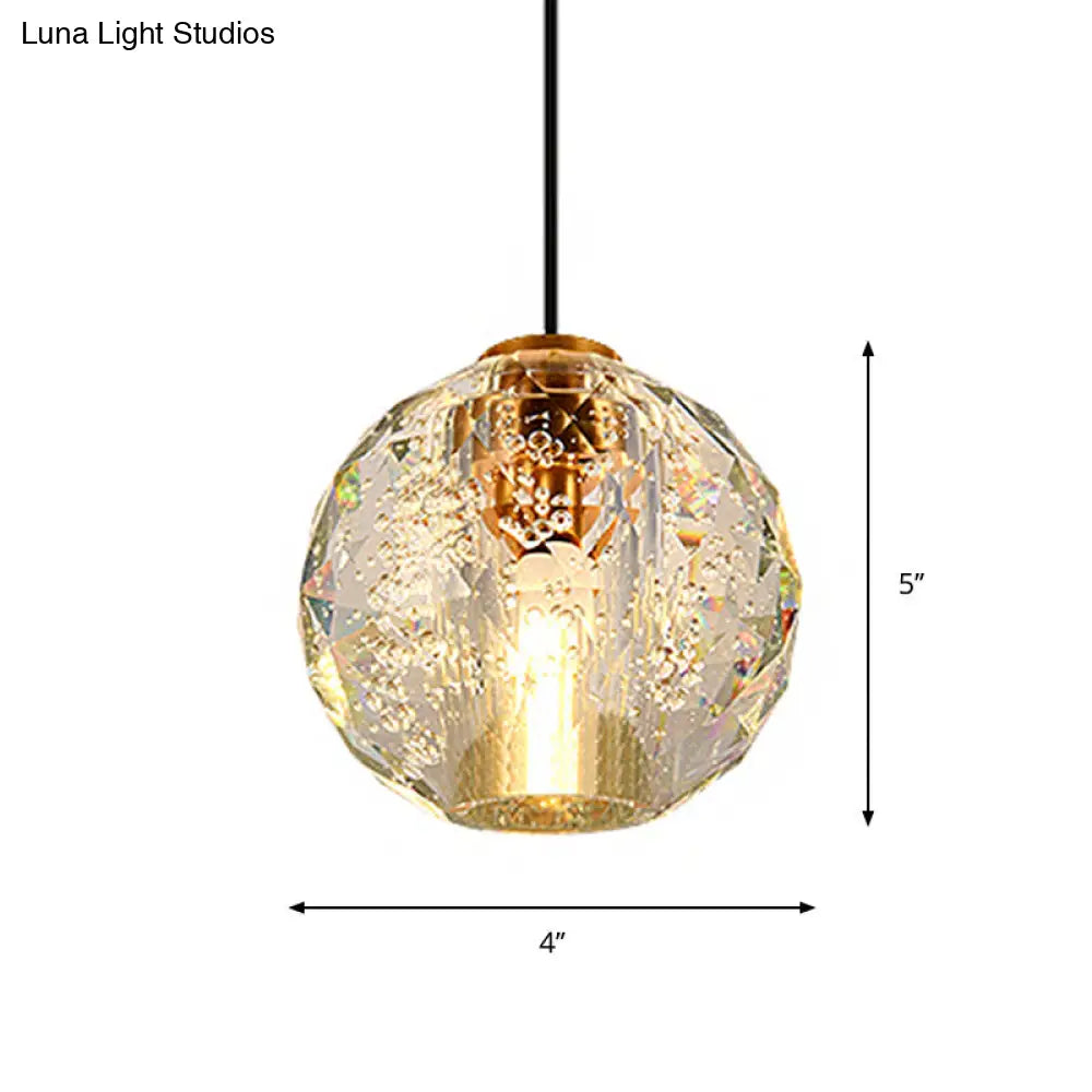 Golden Simplicity Pendant Light With Crystal Sphere For Bedroom - 1 Bulb