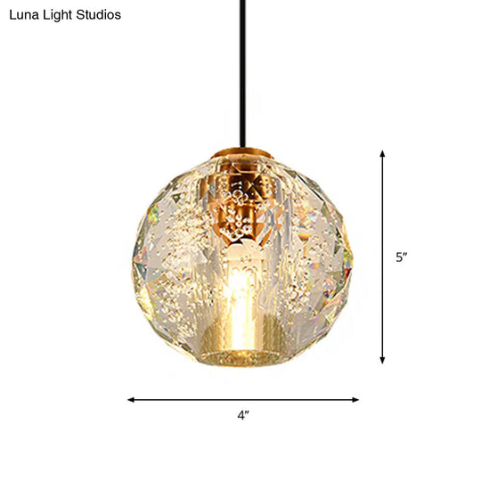 Golden Simplicity Pendant Light With Crystal Sphere For Bedroom - 1 Bulb