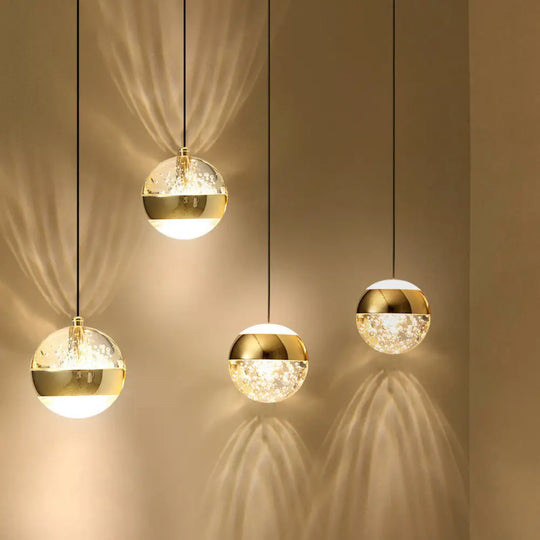 Simplicity Crystal Ball Pendant Light - Gold Bedroom Lighting Fixture 1 Bulb