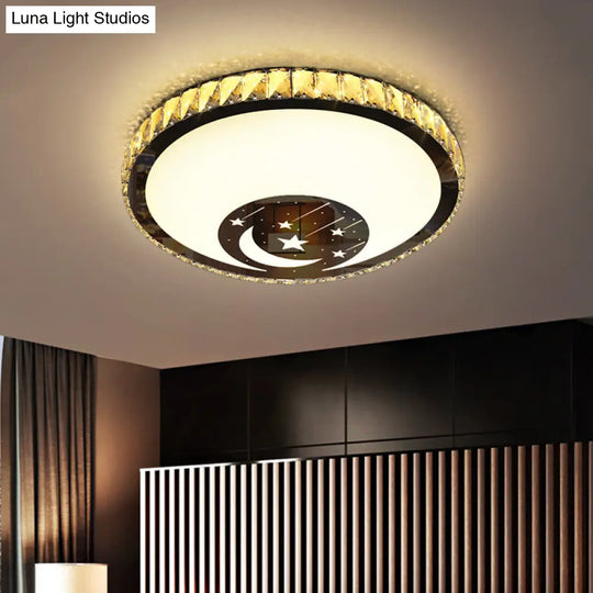 Simplicity Crystal Block Ceiling Mounted Light With Chrome Led Star & Moon Design