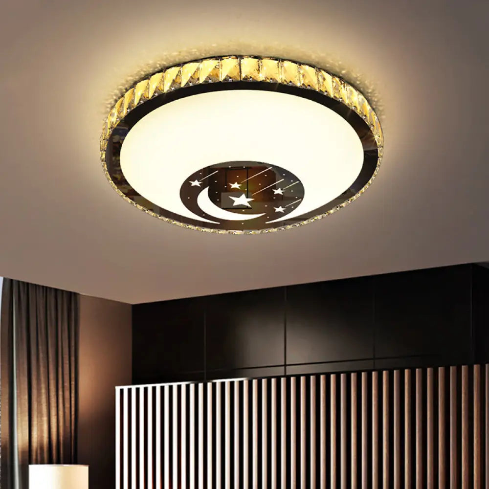 Simplicity Crystal Block Ceiling Mounted Light With Chrome Led Star & Moon Design
