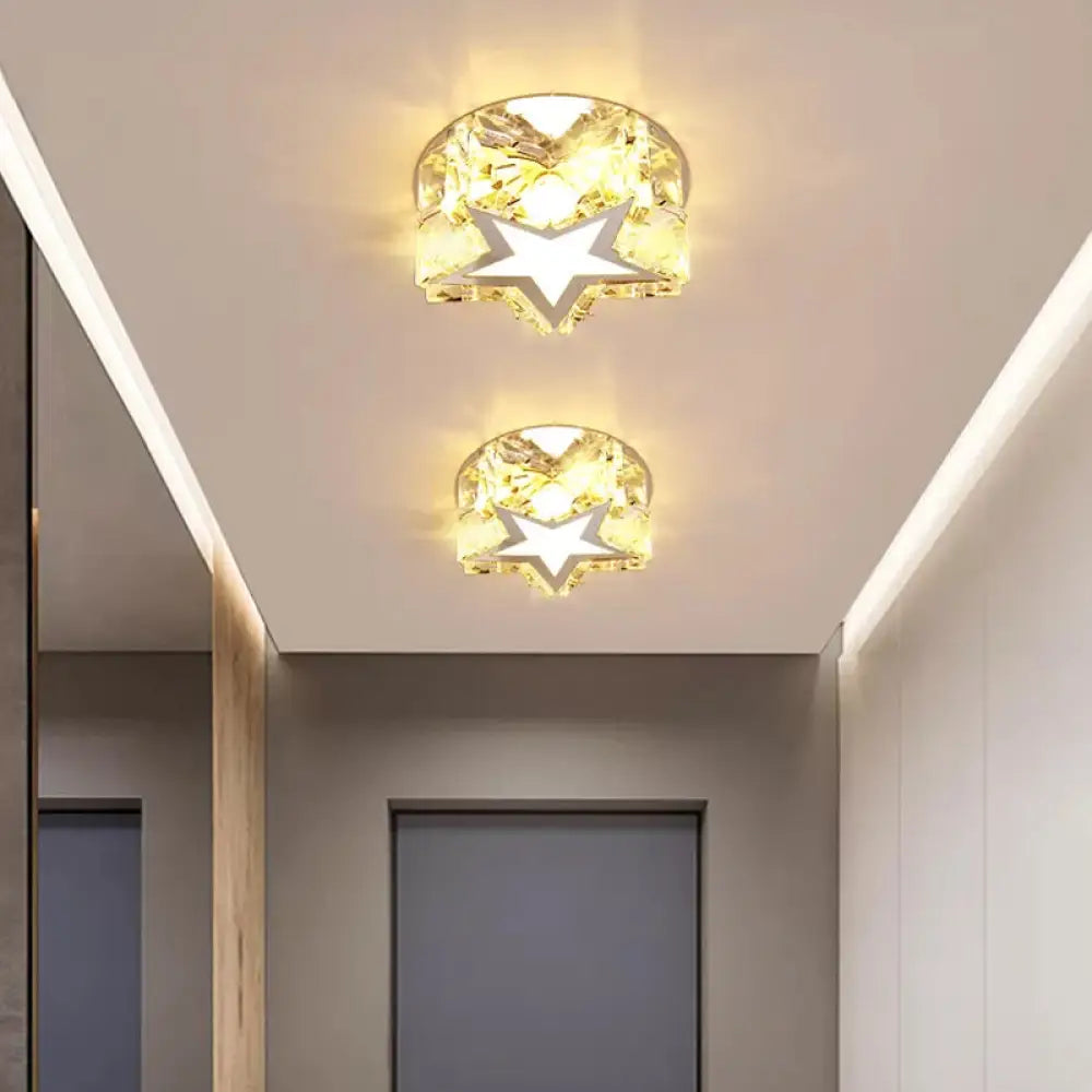 Simplicity Crystal Block Stainless - Steel Circle/Star Led Flush Mount Ceiling Light For Corridor