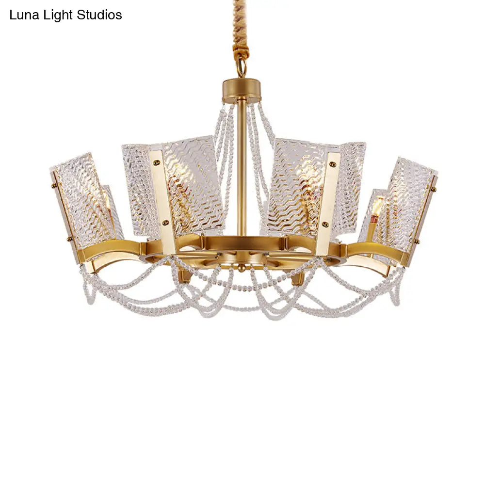 Simplicity Crystal Chandelier With Beaded Pendant - Brass Finish 6/8 Heads Ideal For Living Room